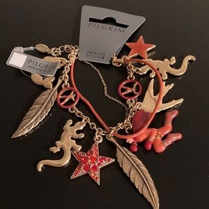 Pilgrim Gold and Red Star Charm Bracelet